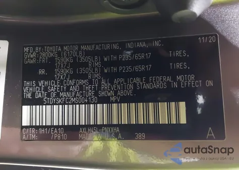 2021 Toyota Sienna Xle из США, поврежденный, VIN 5TDYSKFC2MS004130